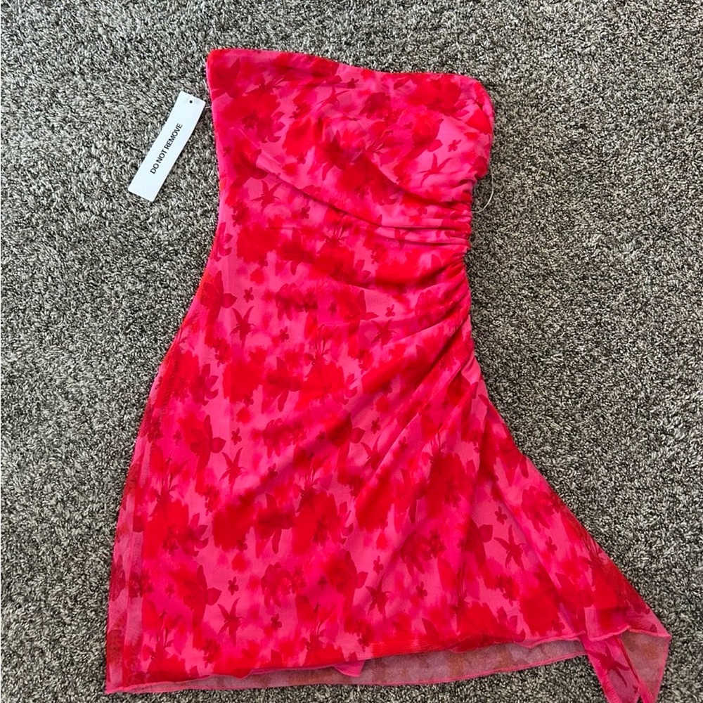 Princess Polly Strap Pink & Red Mesh Dress